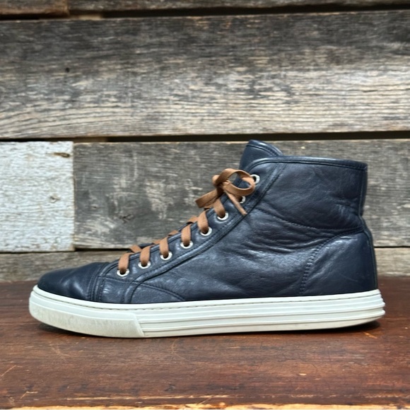 GUCCI Men’s Microsoft Blue Leather High-Top Sneakers White Laces US sz 8 - Picture 4 of 13